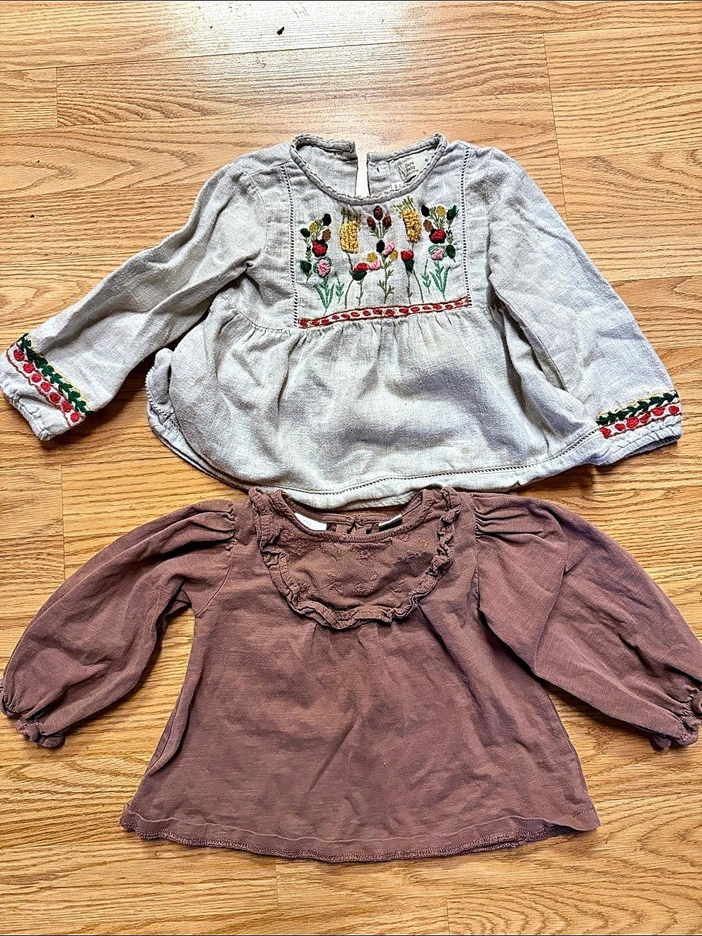 Zara Baby Embroidered Blouse Set in Cream & Purple Size 18-24 Months